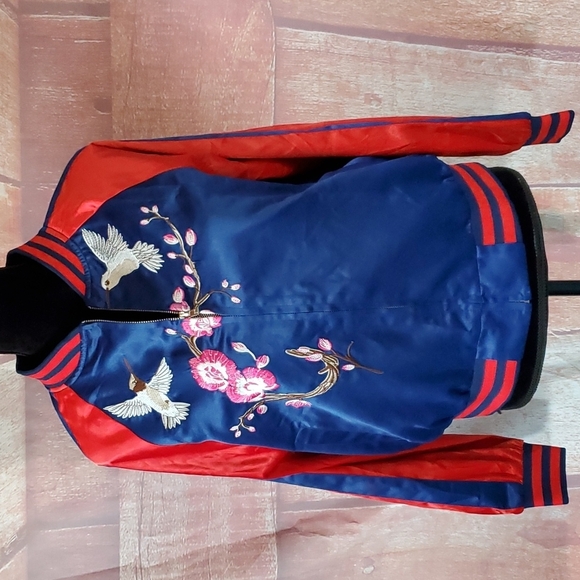 JJ's Fairyland Jackets & Blazers - JJ's Fairyland Satin Embroidery Birds Bomber Jacket